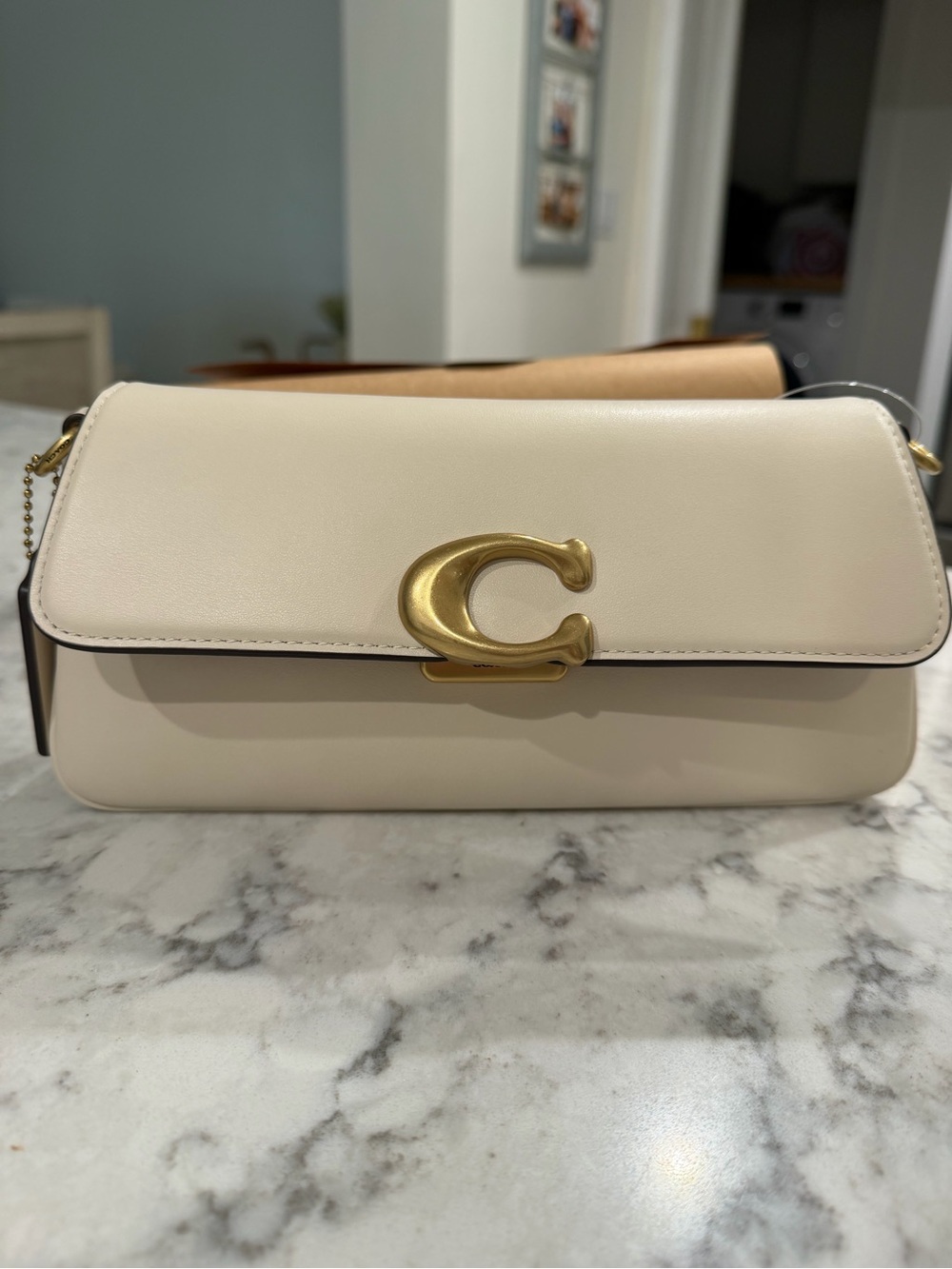 Coach "Brass/Chalk" Leather Shoulder Bag with Gold 'C' Clasp